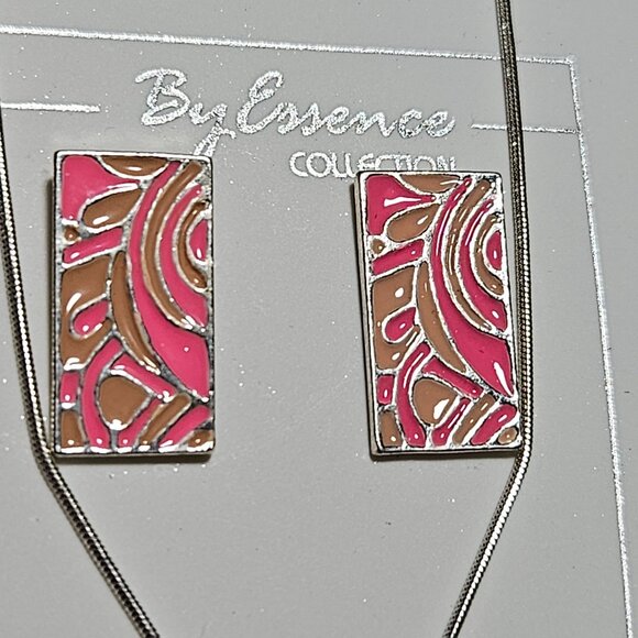 Beyonce Fashion Pink Gold Abstract Pendant Necklace Earring Set Jewelry Women - Picture 5 of 7